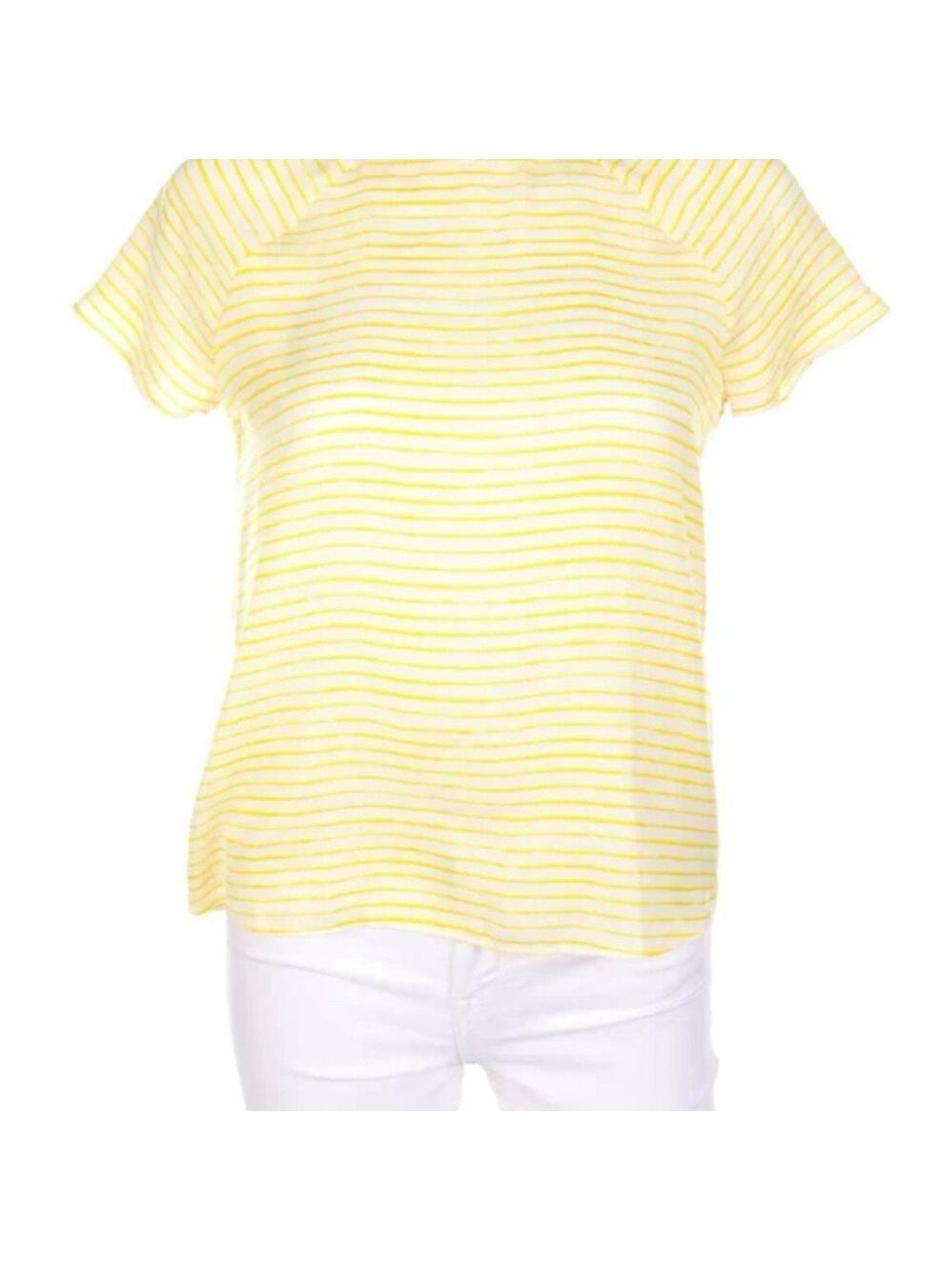 Zara Trafaluc white yellow stripe low open tie back short sleeve boxy top M - Picture 3 of 12